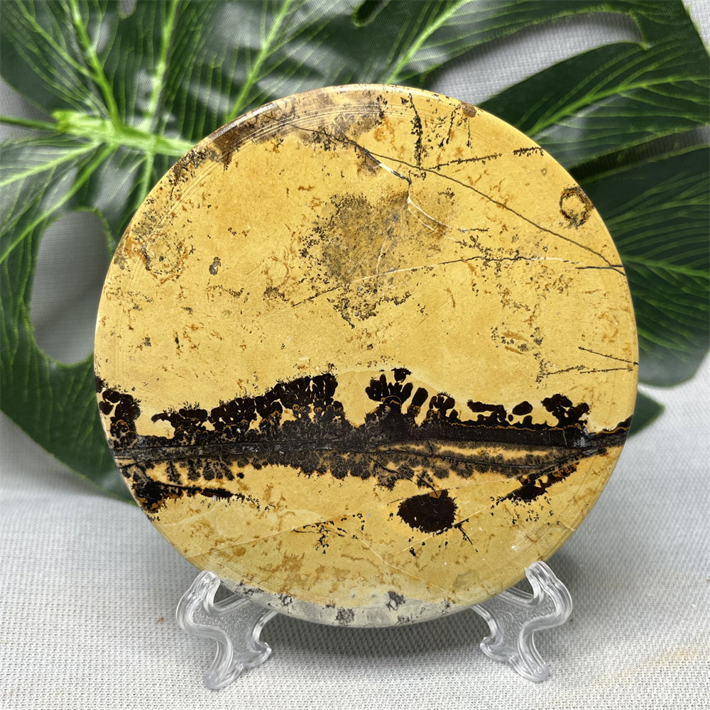 Hand Polished Natural Rock Picture Stone Round Coasters, Abstract Spiritual Healing Witchcraft Decor, Holiday & Home