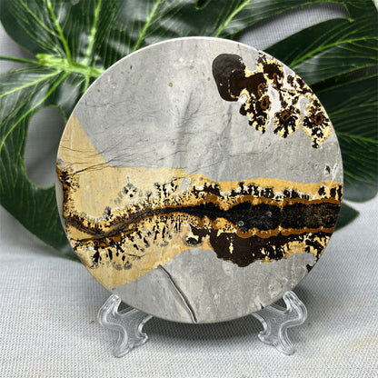 Hand Polished Natural Rock Picture Stone Round Coasters, Abstract Spiritual Healing Witchcraft Decor, Holiday & Home