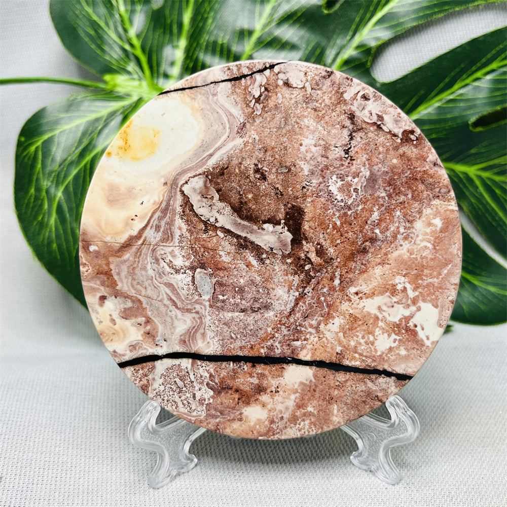 Hand Polished Natural Rock Picture Stone Round Coasters, Abstract Spiritual Healing Witchcraft Decor, Holiday & Home