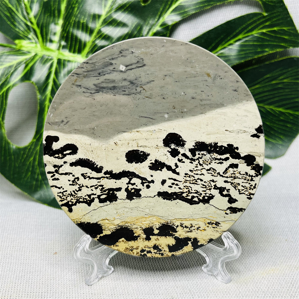 Hand Polished Natural Rock Picture Stone Round Coasters, Abstract Spiritual Healing Witchcraft Decor, Holiday & Home