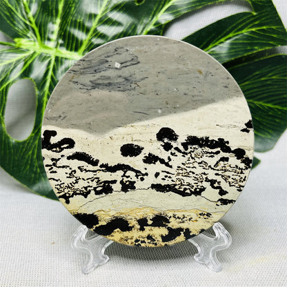Hand Polished Natural Rock Picture Stone Round Coasters, Abstract Spiritual Healing Witchcraft Decor, Holiday & Home