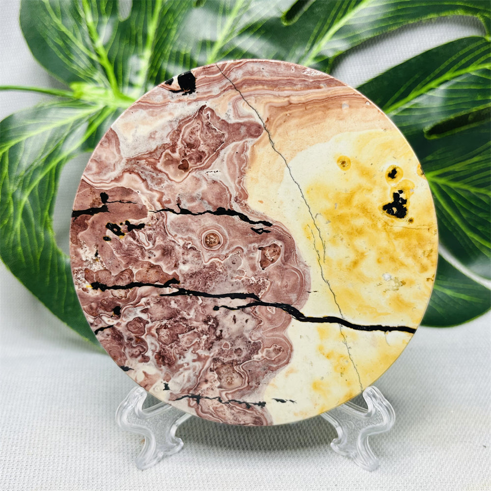 Hand Polished Natural Rock Picture Stone Round Coasters, Abstract Spiritual Healing Witchcraft Decor, Holiday & Home