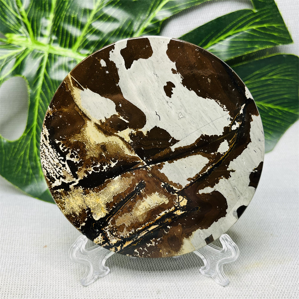 Hand Polished Natural Rock Picture Stone Round Coasters, Abstract Spiritual Healing Witchcraft Decor, Holiday & Home