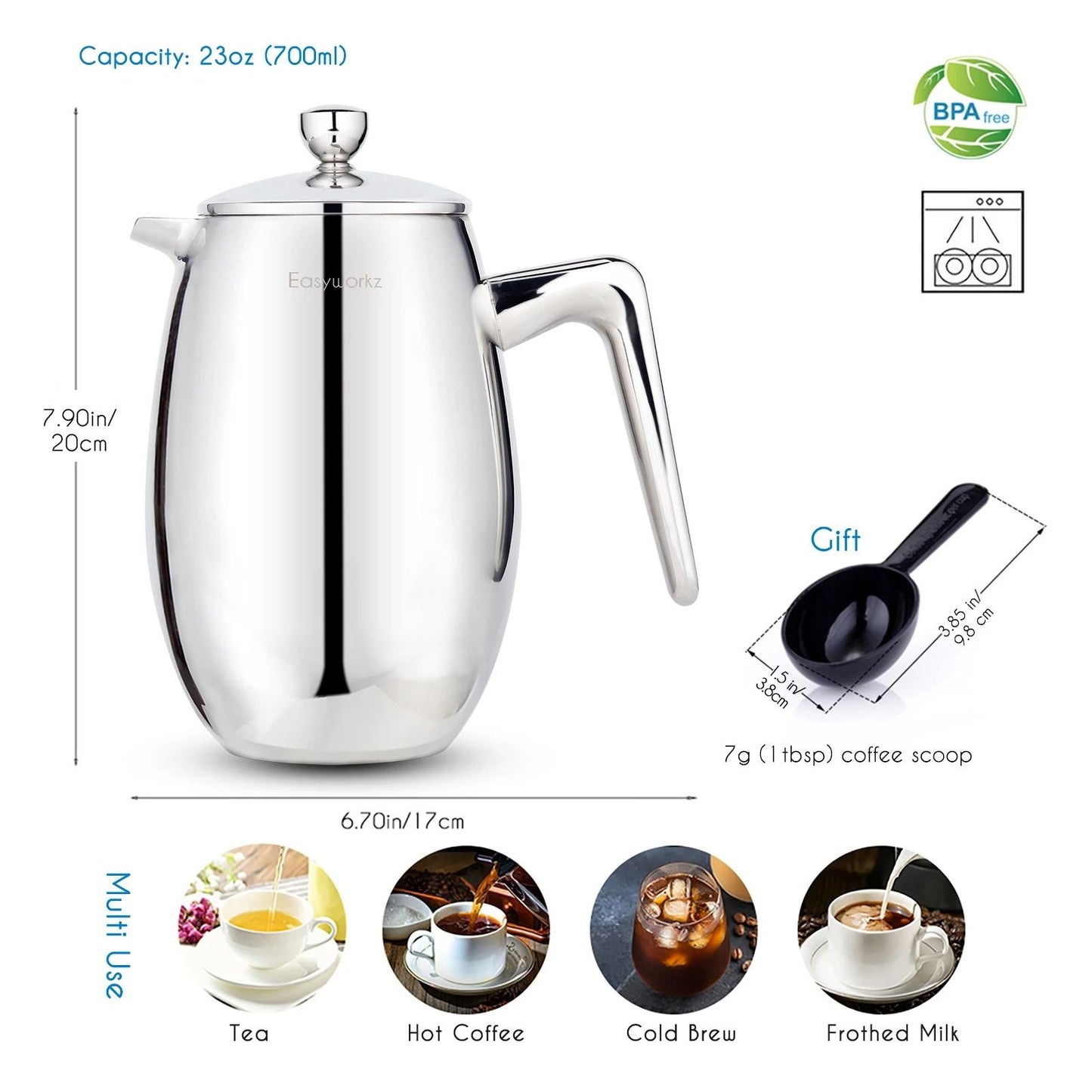 French Press Coffee Maker Double Wall Stainless Steel Insulated Thermal Cafetiere With 4 Level Filt 8