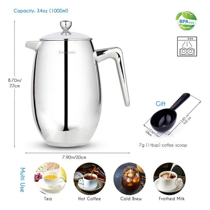 French Press Coffee Maker Double Wall Stainless Steel Insulated Thermal Cafetiere With 4 Level Filt 9