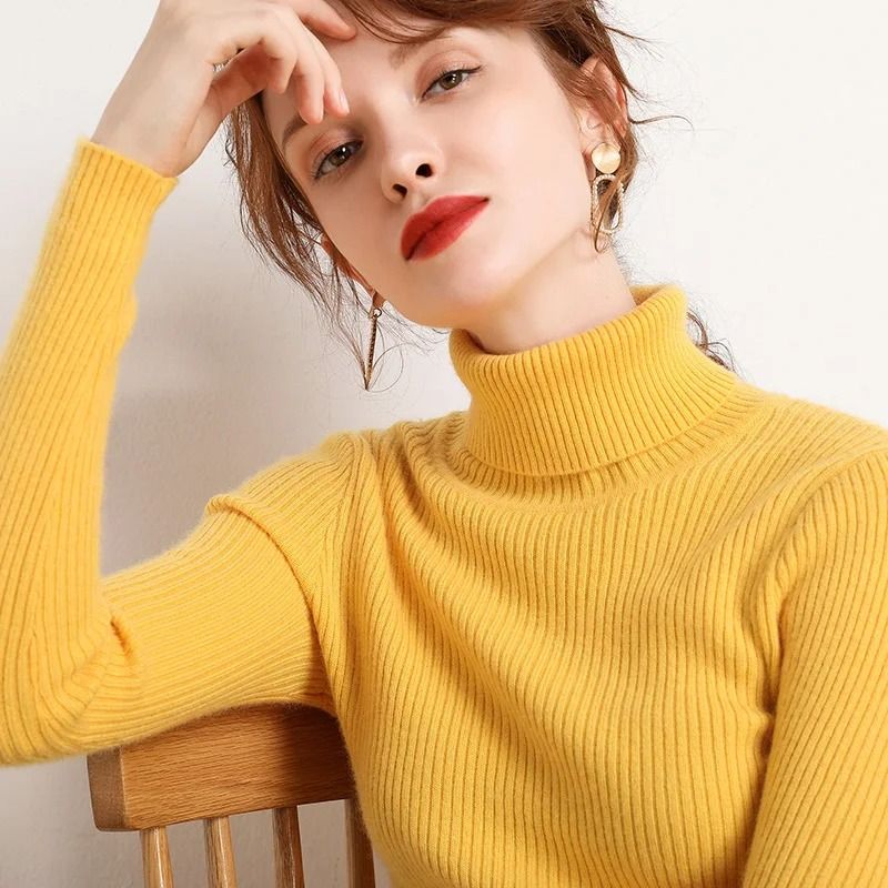 Women Fall Turtleneck Sweater Knitted Soft Pullover Cashmere Jumper 17