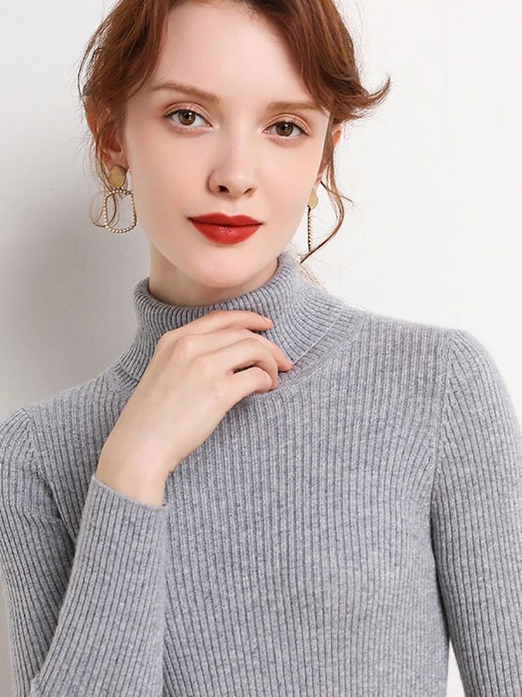 Women Fall Turtleneck Sweater Knitted Soft Pullover Cashmere Jumper 23