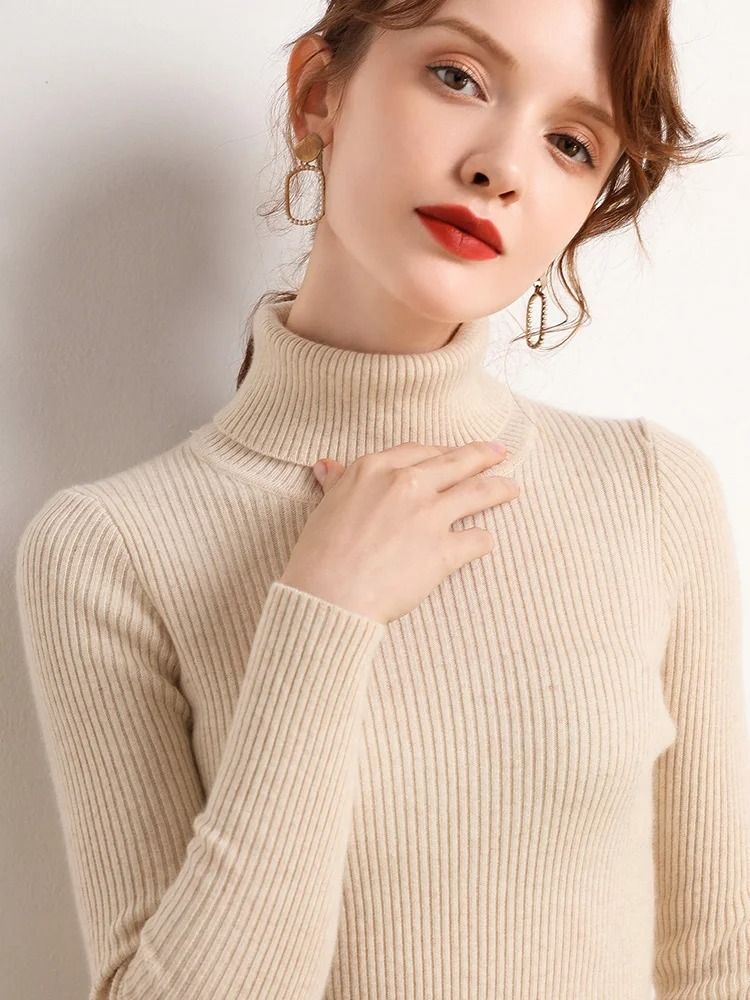 Women Fall Turtleneck Sweater Knitted Soft Pullover Cashmere Jumper 25