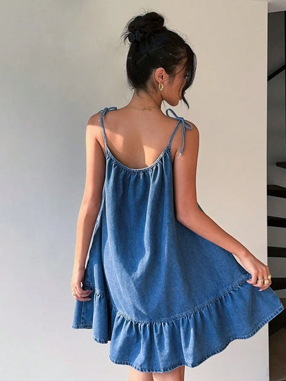 Elegant Denim Bandeau Dress For Summer Comfort 1