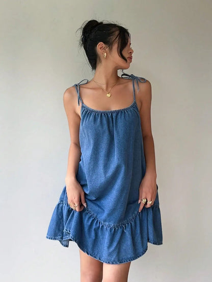 Elegant Denim Bandeau Dress For Summer Comfort 2