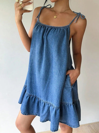 Elegant Denim Bandeau Dress For Summer Comfort 3
