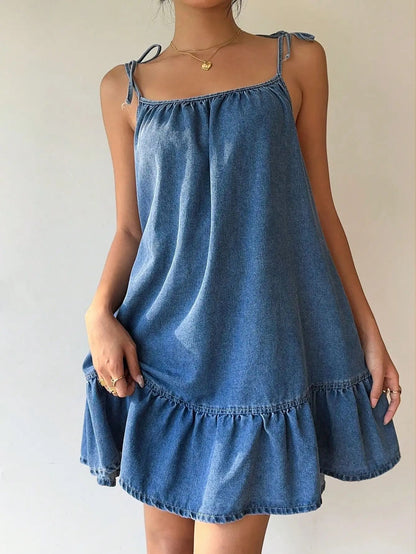 Elegant Denim Bandeau Dress For Summer Comfort 4