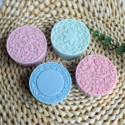 Handmade 3D Silicone Soap Molds, 4 Flower Types Bar Making Tools, DIY Circular Soaps Resin Craft