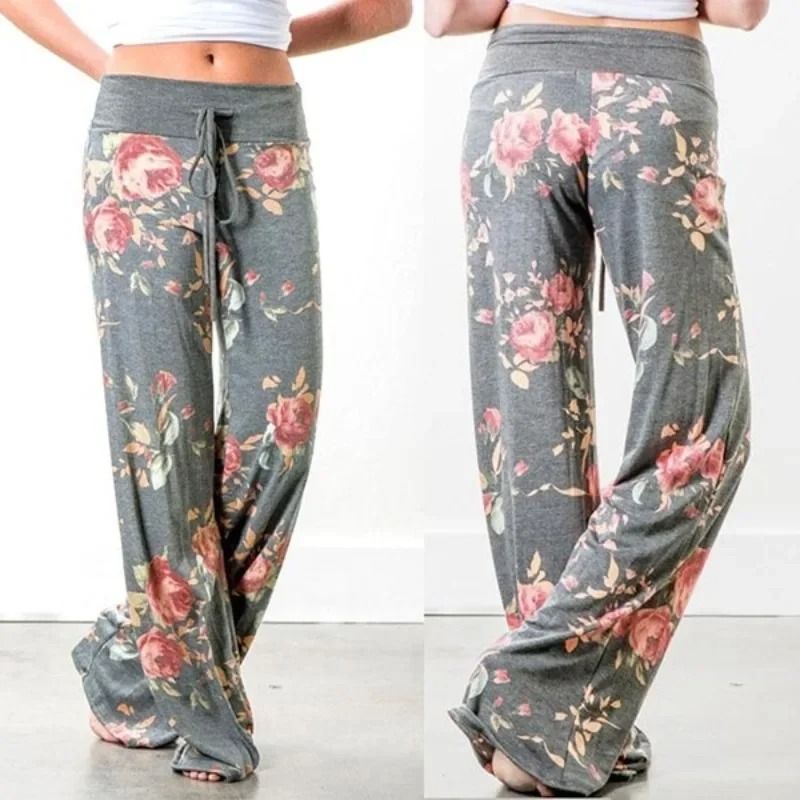 Women Casual Wide Leg Yoga Pants with Drawstring and Stretch Fit