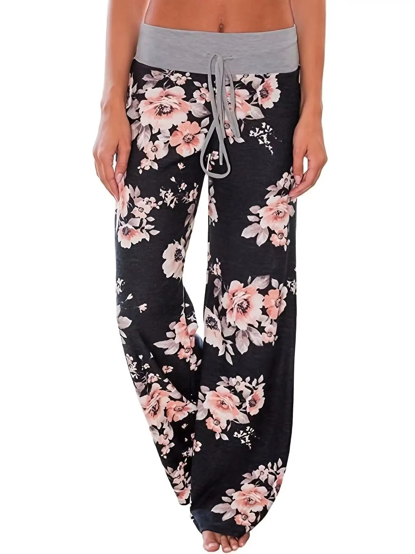 Women Casual Wide Leg Yoga Pants With Drawstring And Stretch Fit 12