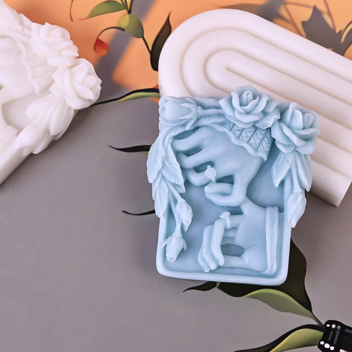 Romantic Rose Flower Soap, Silicone Mould Hand Shape Square Candle Mold, Valentine's Day Wedding Decor