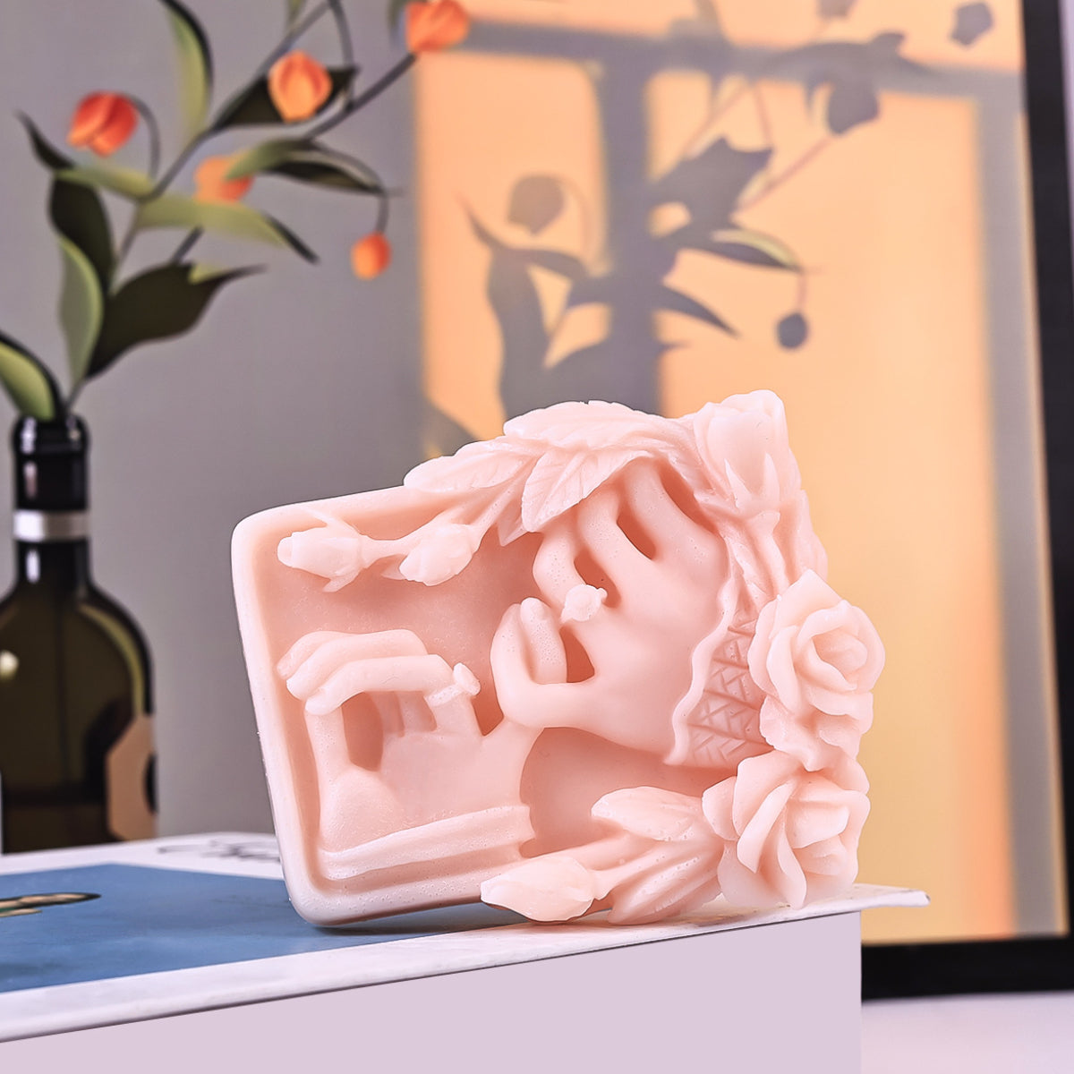 Romantic Rose Flower Soap, Silicone Mould Hand Shape Square Candle Mold, Valentine's Day Wedding Decor