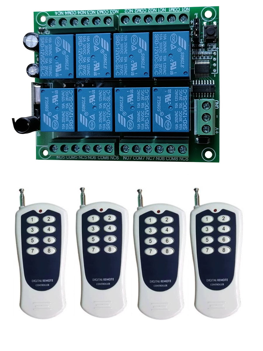 8 Channel Wireless Remote Control Switch Kit, DC12V/24V RF Transmitter, Receiver for LED Lights, Relays, Motors