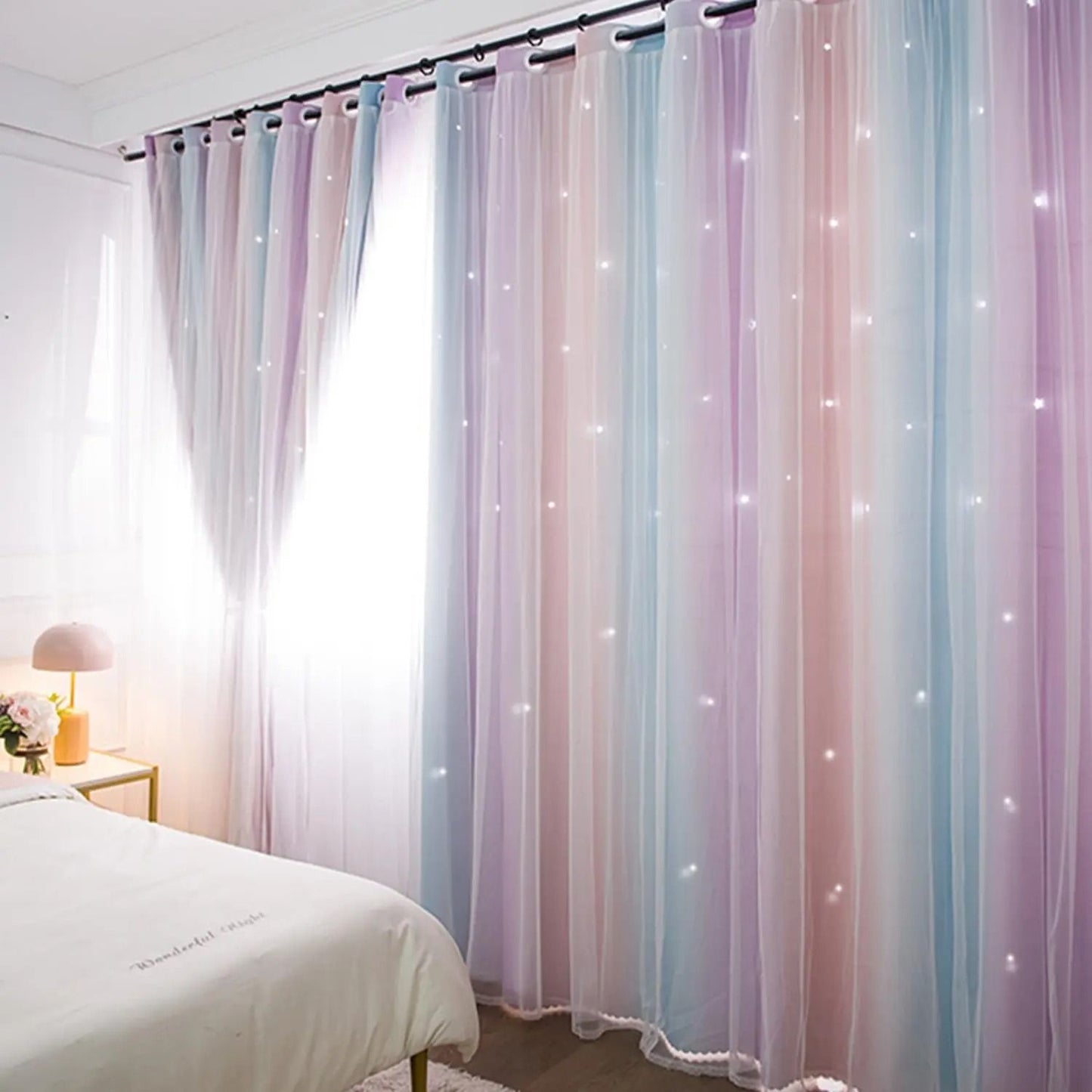 Colorful Rainbow Star Curtains for Kids Room