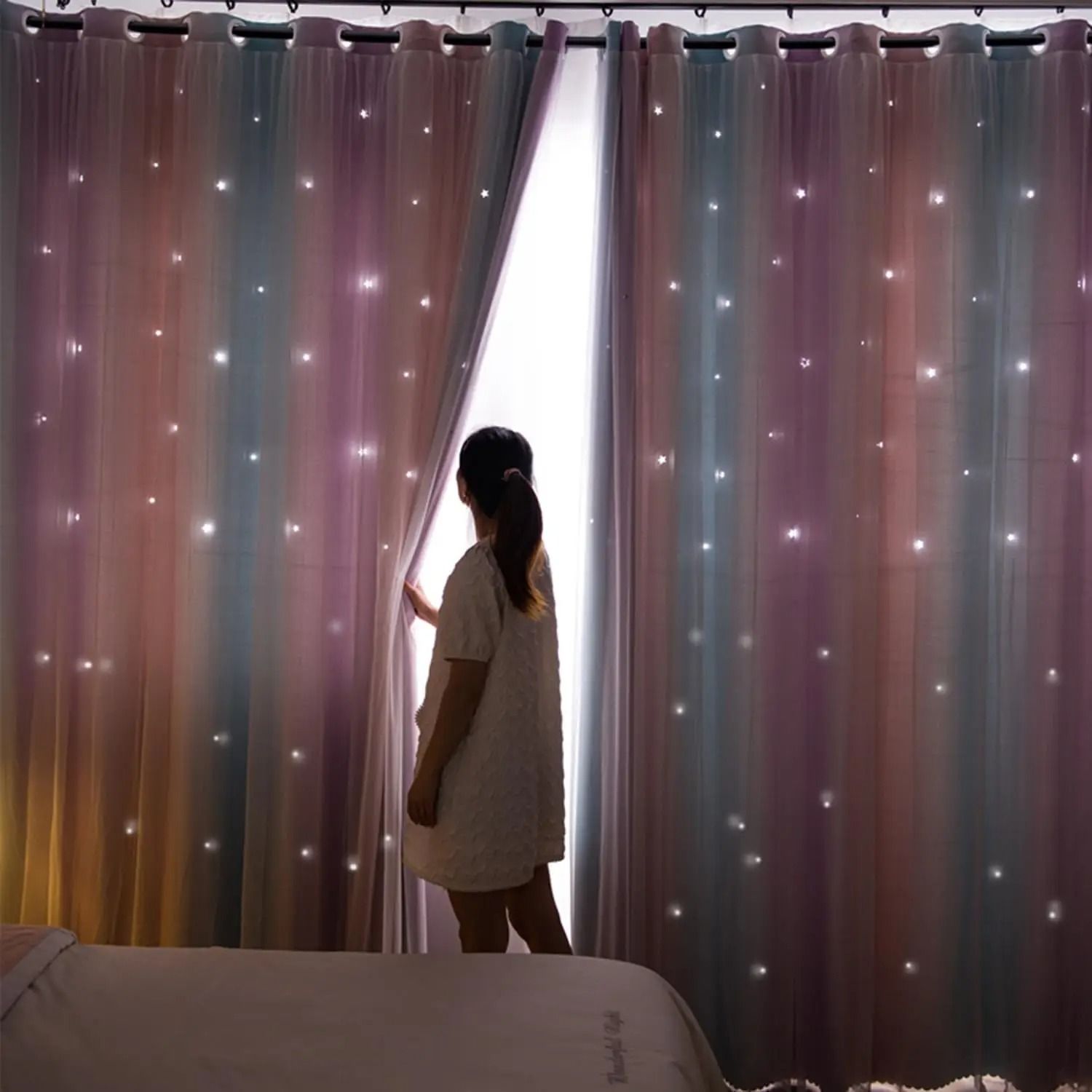 Colorful Rainbow Star Curtains For Kids Room 3