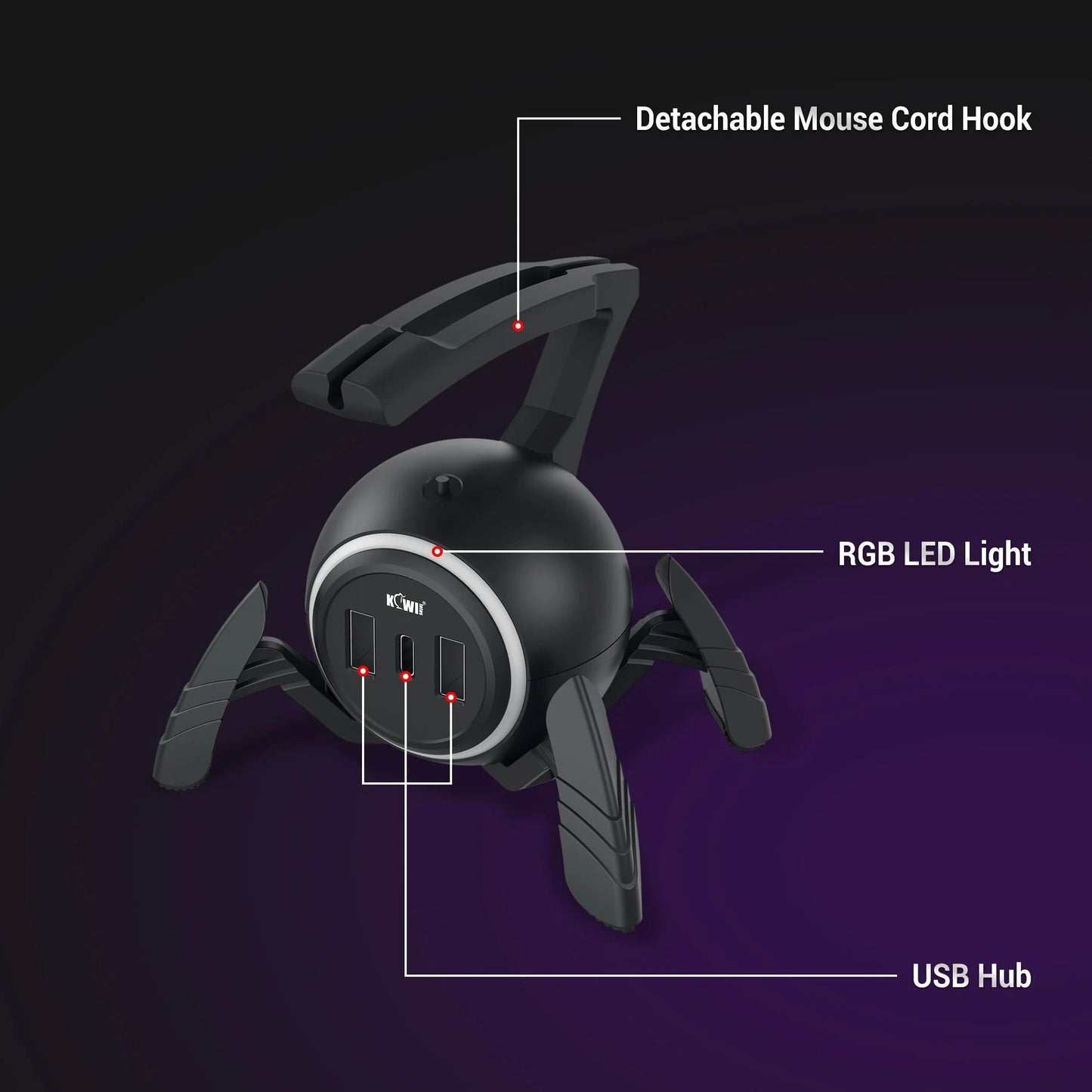 RGB Gaming Mouse Bungee With USB Hub And Cable Organizer 5