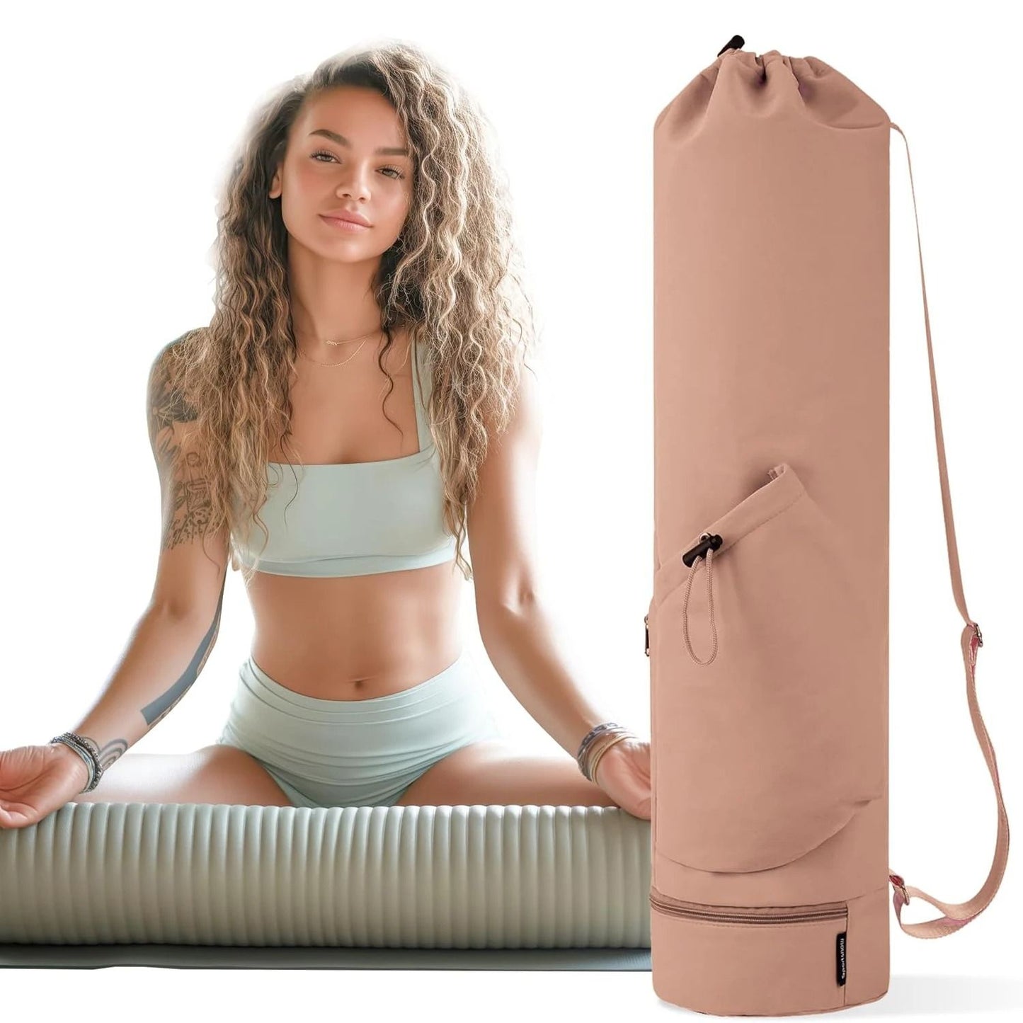 Waterproof Yoga Mat Tote with Wet Pocket and Adjustable Strap