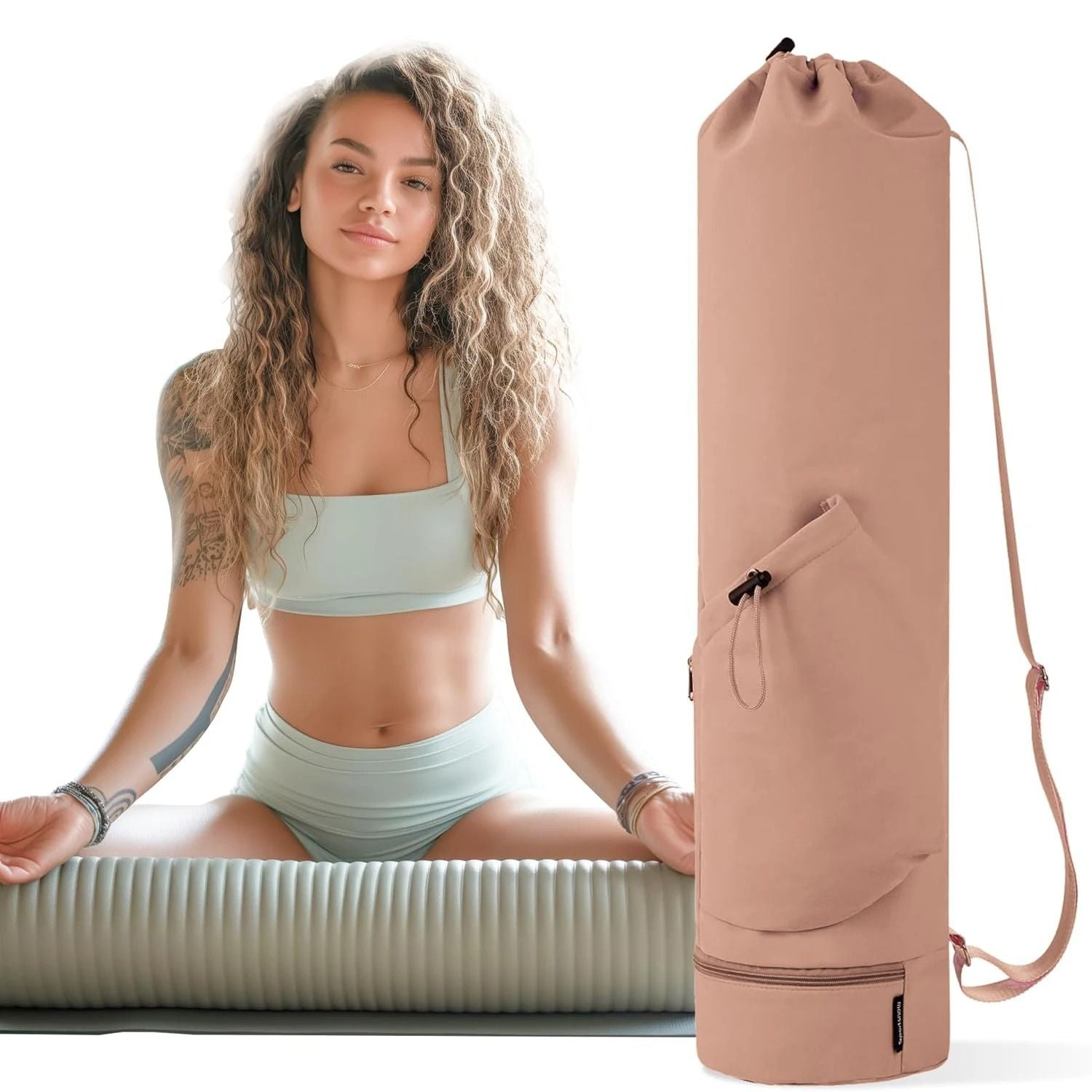 Waterproof Yoga Mat Tote with Wet Pocket and Adjustable Strap