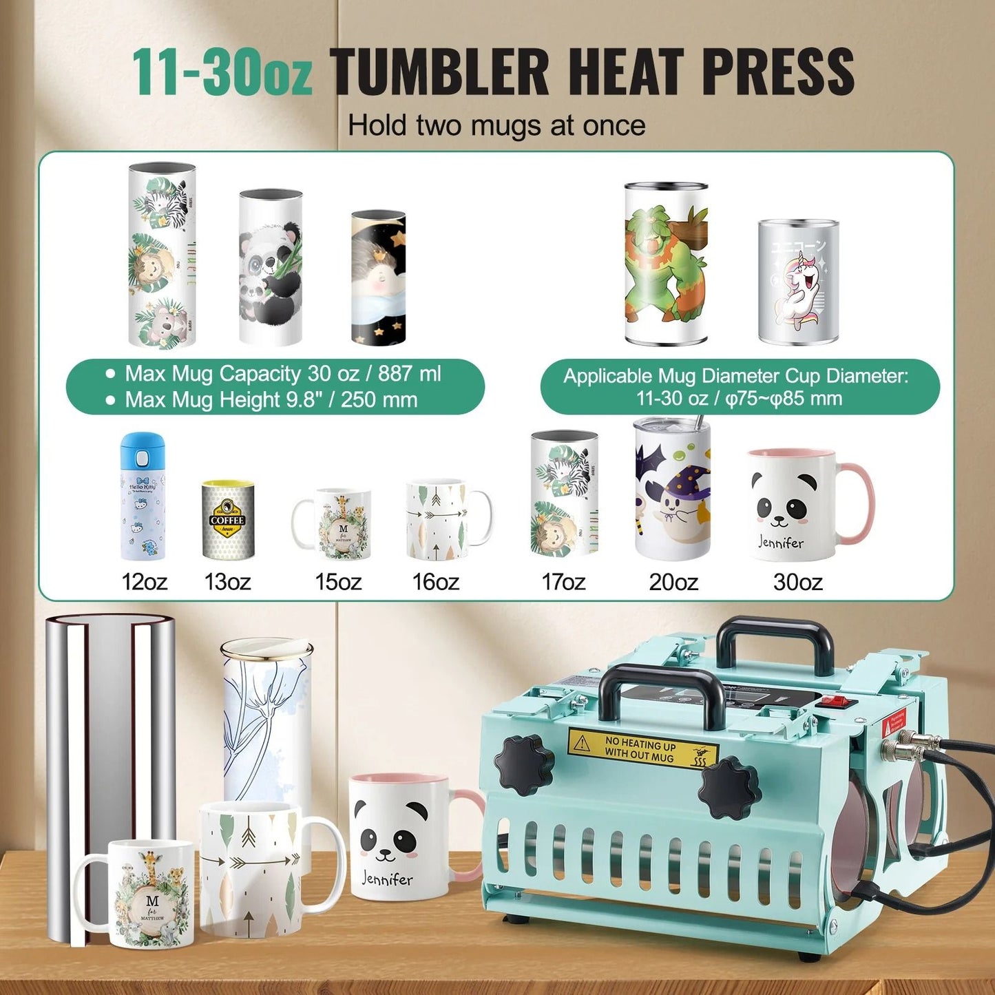 Professional Tumbler Heat Press Machine with Dual Station Heaters