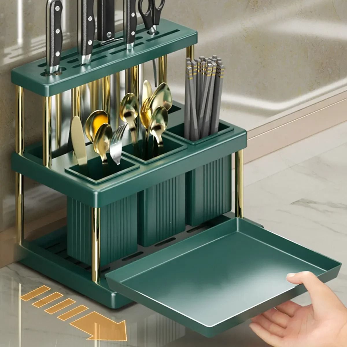 Multi Function Kitchen Knife and Cutlery Drainer Rack Organizer