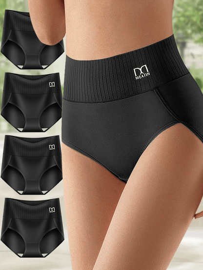 High Waisted Tummy Control Womens Cotton Panties 4 Pack Breathable Underwear