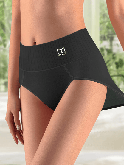 High Waisted Tummy Control Womens Cotton Panties 4 Pack Breathable Underwear 3