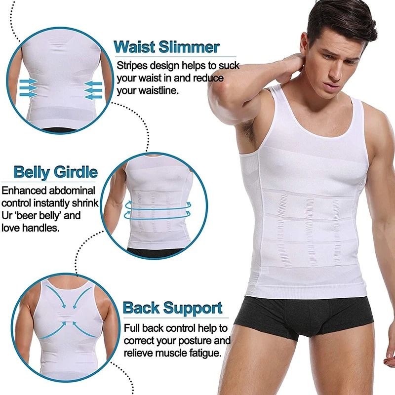 Mens Slimming Body Shaper Vest Shirt Abs Abdomen Slim Gym Workout Tummy Control Compression Tank To 3