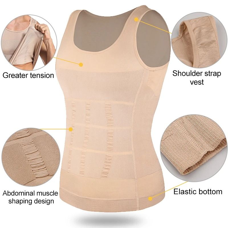 Mens Slimming Body Shaper Vest Shirt Abs Abdomen Slim Gym Workout Tummy Control Compression Tank To 6