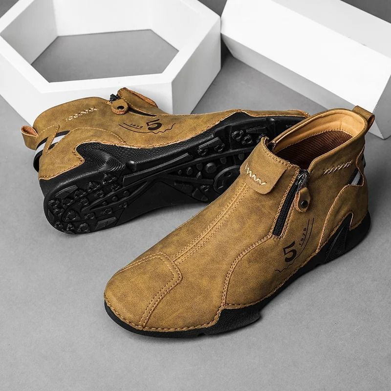 Mens Casual Walking Shoes with Zipper and Handcrafted Design