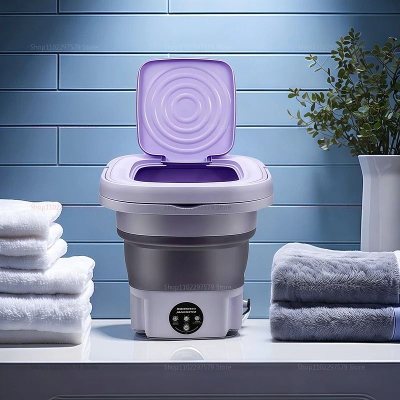 8L Portable Foldable Mini Washing Machine with Spin Dryer for Travel and Small Spaces