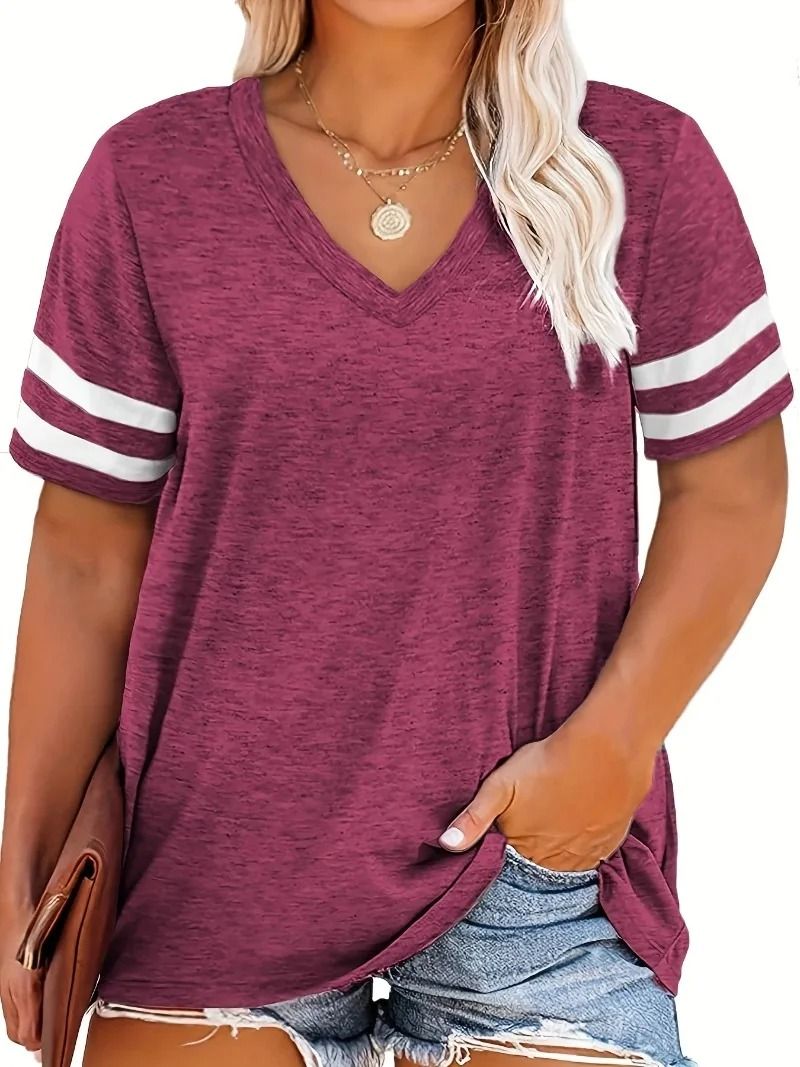 Womens Plus Size Casual V Neck Short Sleeve Loose T Shirt 1