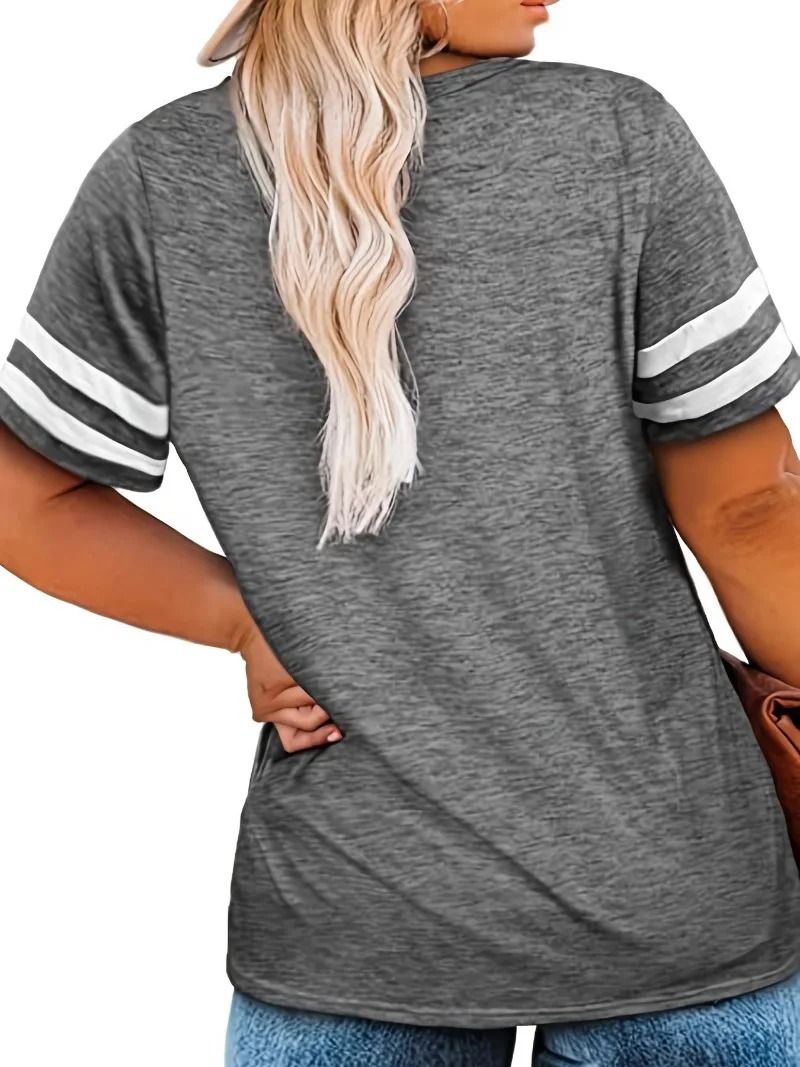 Womens Plus Size Casual V Neck Short Sleeve Loose T Shirt 2