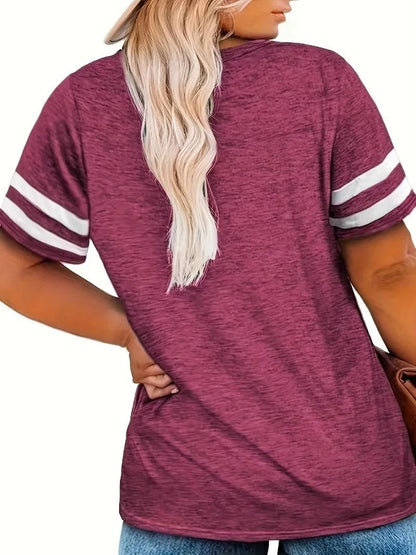Womens Plus Size Casual V Neck Short Sleeve Loose T Shirt 3