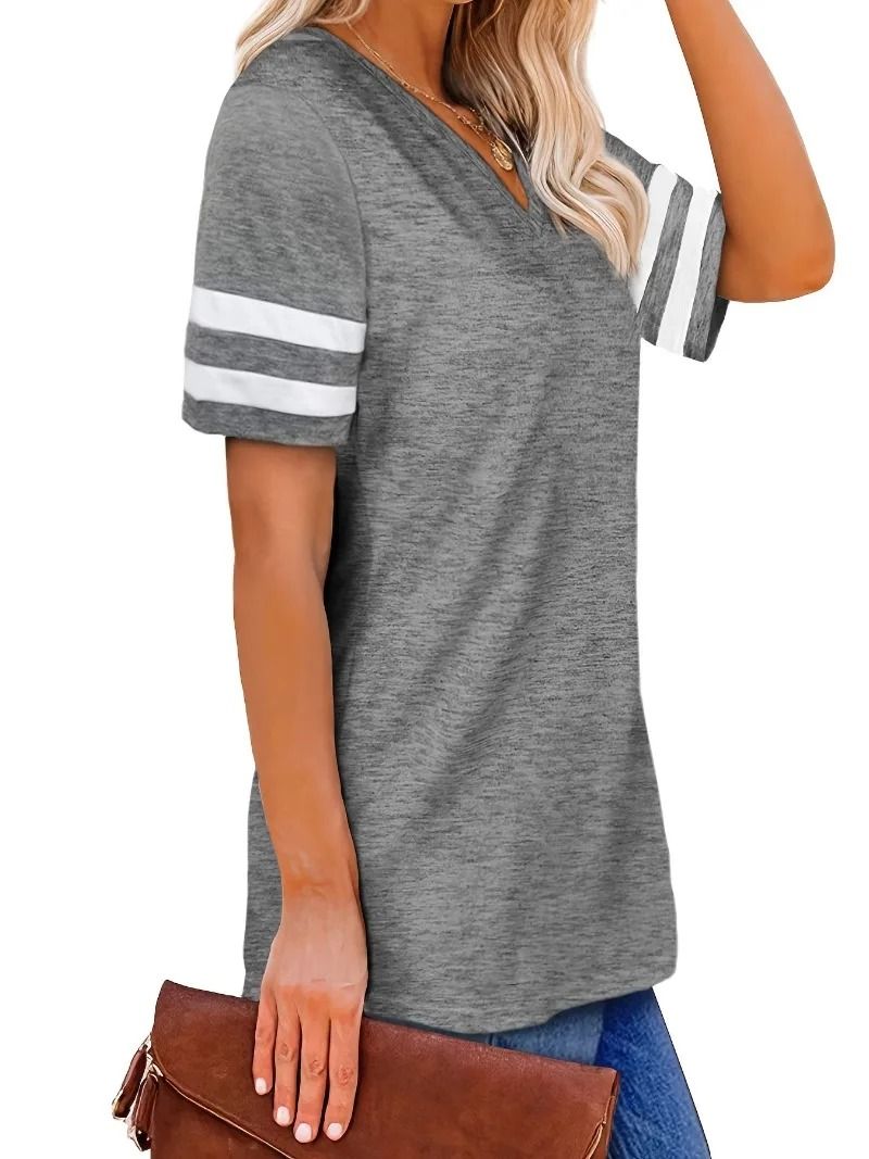 Womens Plus Size Casual V Neck Short Sleeve Loose T Shirt 4