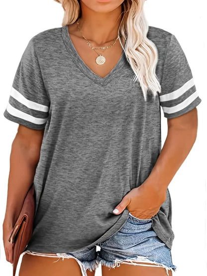 Womens Plus Size Casual V Neck Short Sleeve Loose T Shirt 5