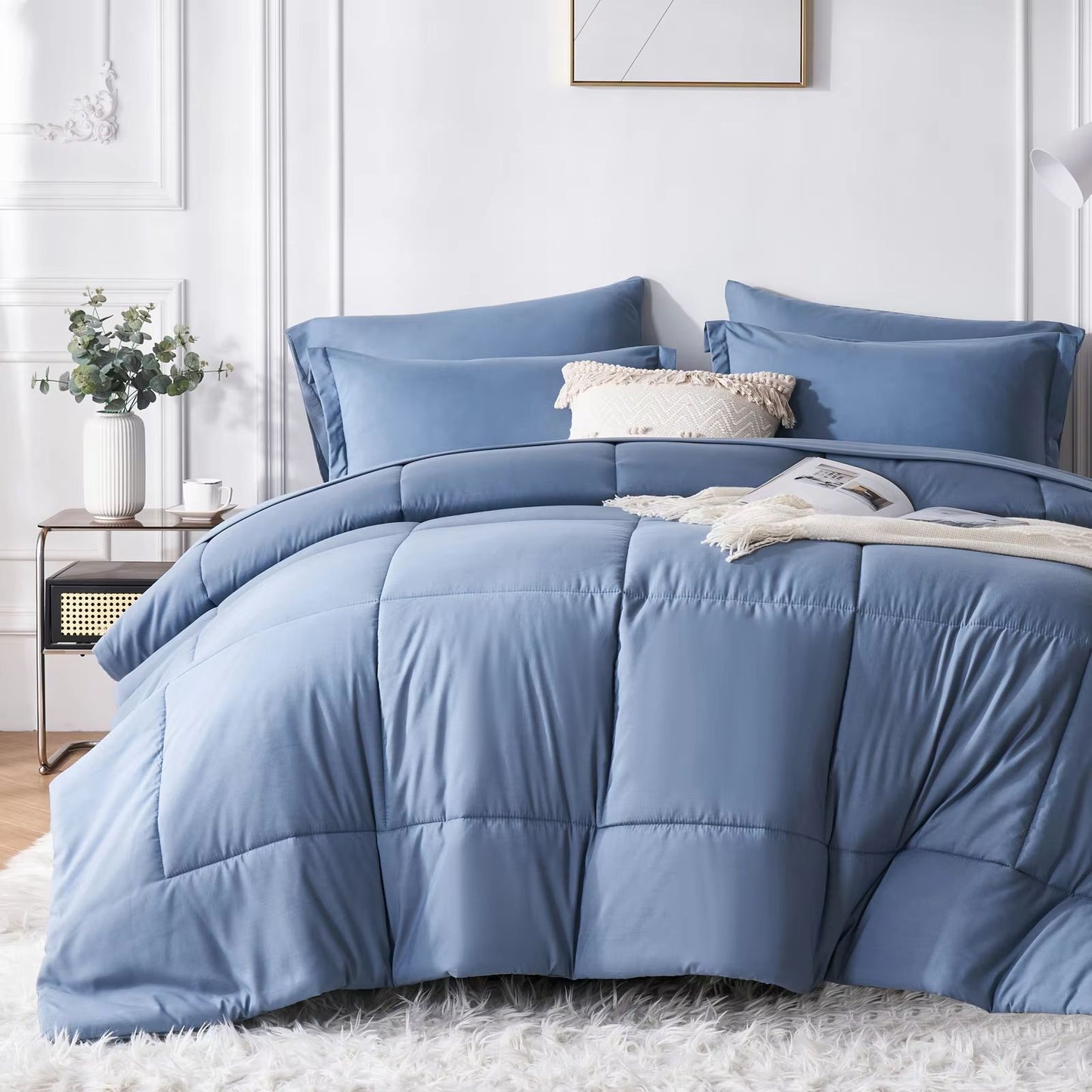 7-Piece Queen Bed in a Bag Comforter Set – Modern Solid Geometry Bedding with Sheets & Pillowcases