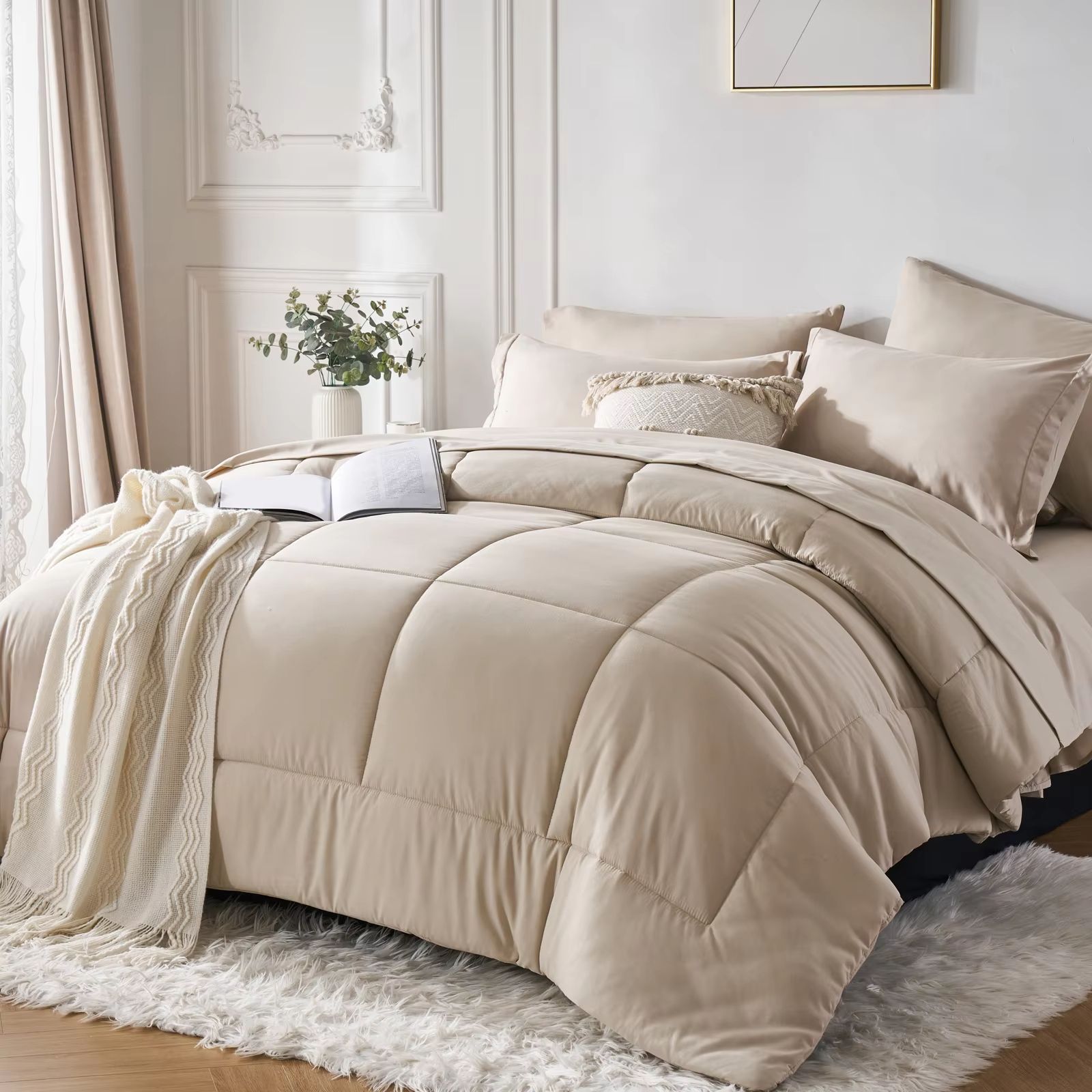 7Piece Queen Bed In A Bag Comforter Set  Modern Solid Geometry Bedding With Sheets  Pillowcases 7