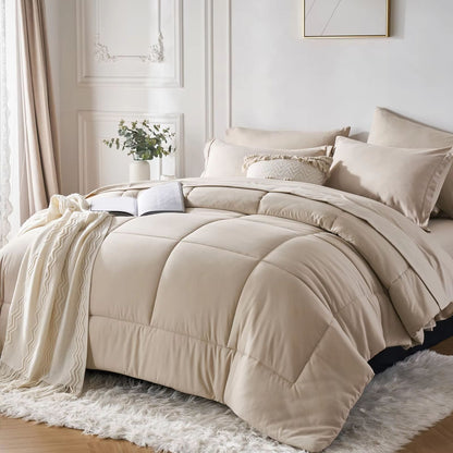 7Piece Queen Bed In A Bag Comforter Set  Modern Solid Geometry Bedding With Sheets  Pillowcases 7