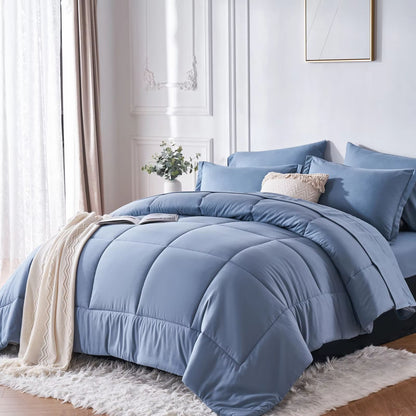 7Piece Queen Bed In A Bag Comforter Set  Modern Solid Geometry Bedding With Sheets  Pillowcases 11