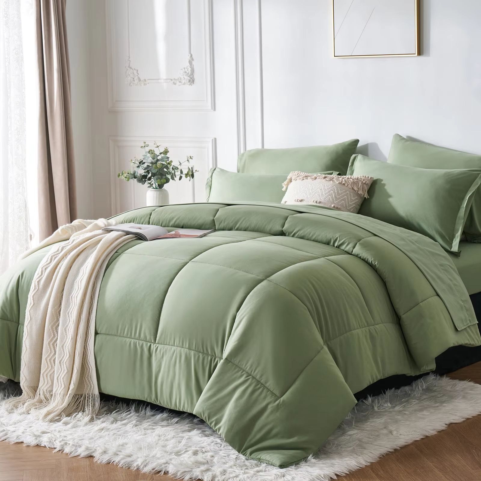 7Piece Queen Bed In A Bag Comforter Set  Modern Solid Geometry Bedding With Sheets  Pillowcases 12