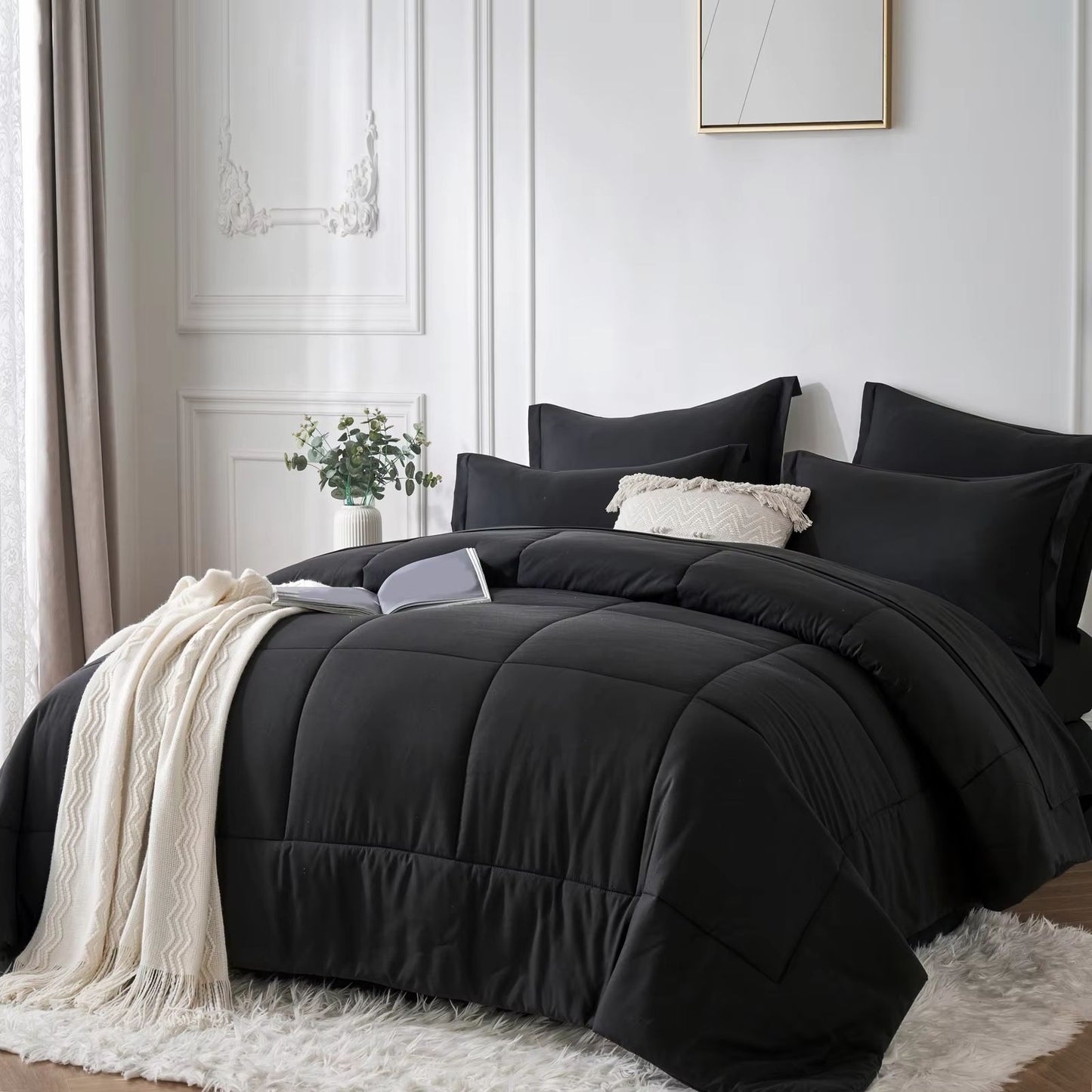 7Piece Queen Bed In A Bag Comforter Set  Modern Solid Geometry Bedding With Sheets  Pillowcases 13