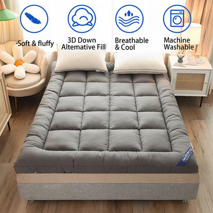 Queen Mattress Topper – Extra Thick 1000 GSM Bed Pad with Elastic Pocket for Body Pain Relief & Comfor