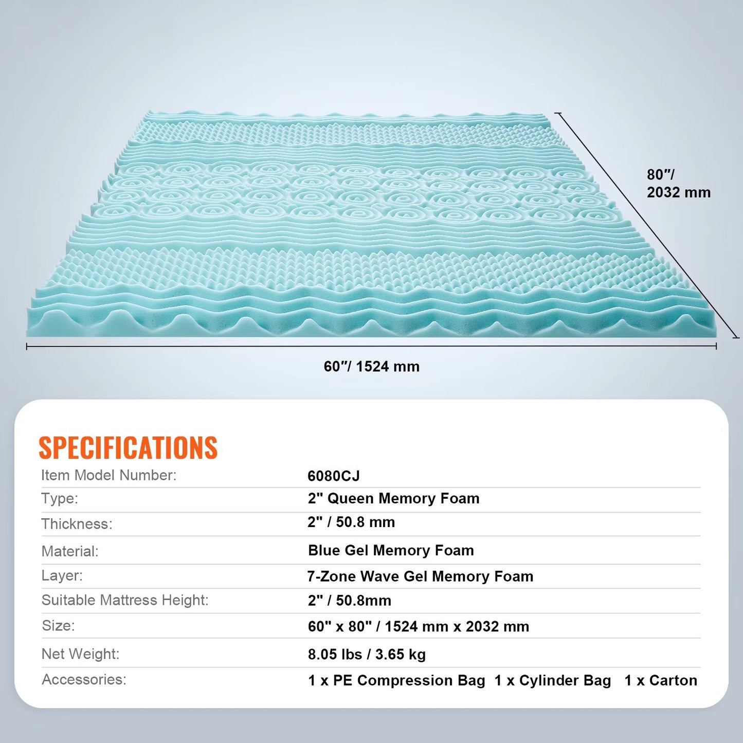 SucceBuy Queen Memory Foam Mattress Topper  2  3 Cooling Gel Infused Bed Pad For Soft Comfort  Supp 6