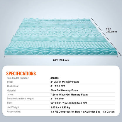 SucceBuy Queen Memory Foam Mattress Topper  2  3 Cooling Gel Infused Bed Pad For Soft Comfort  Supp 6