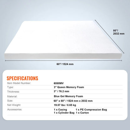 SucceBuy Queen Memory Foam Mattress Topper  2  3 Cooling Gel Infused Bed Pad For Soft Comfort  Supp 7